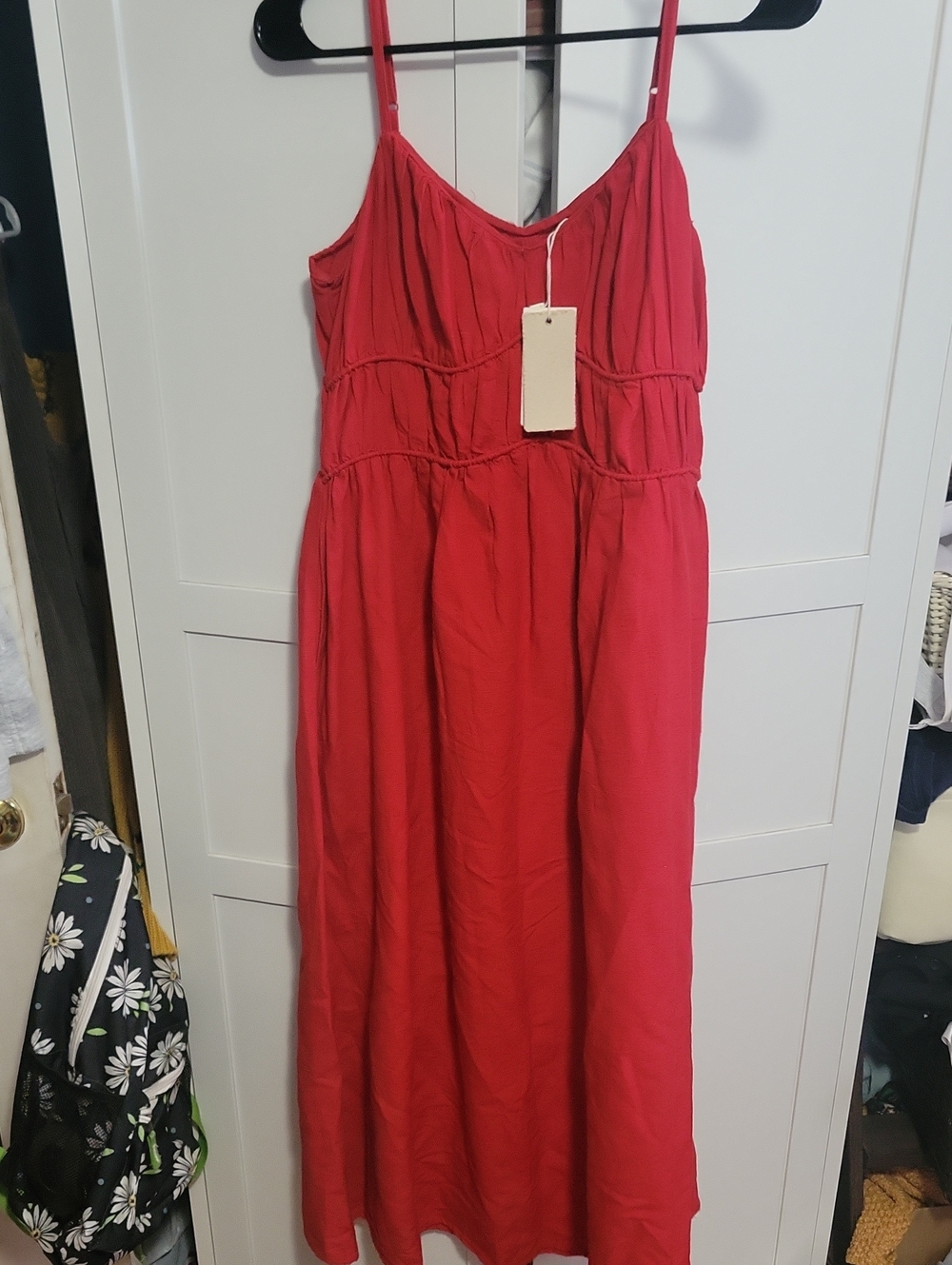 Women’s Red Spaghetti-Strap Maxi Dress with Tiered Bodice